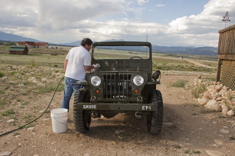 Mike washing ElectroWillys for car show