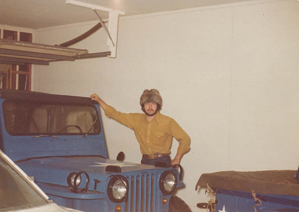 Mike checking out the jeep, Christmas vacation